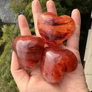 4-6 Cm Palm Heart Natural Red Fire Quartz Hematoid Crystals Healing Palm Stone Bulk