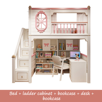 Cama Superior y Mesa Inferior Maxky para Niños, Camas Escalonadas, Diseño Princesa, con Escritorio Superior, Armario y Combinación para Dormitorio Infantil