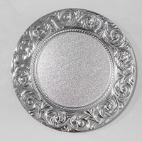 Nouvelles assiettes de présentation rondes de 13 pouces de style européen, motif floral or et argent, en plastique, pour mariages et fêtes