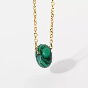 18k Gold Plated Jewelry Natural Jade Agate Green Gemstone Imitated Peacock Stone Pendant Necklace