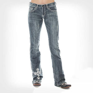 <span class=keywords><strong>Jeans</strong></span> denim wanita, <span class=keywords><strong>Jeans</strong></span> Denim pinggang rendah Slim-fit untuk wanita pola silang - Product Image 6