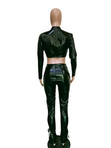 皮革套装女士高身露体上衣性感PU皮革2件套裤子套装两件套皮革套装女装 - Product Image 5