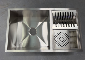 Lavello da <span class=keywords><strong>Cucina</strong></span> Artigianale in Acciaio Inossidabile 304 con Scolapiatti Integrato a Scomparsa per Piano di Lavoro - Product Image 3