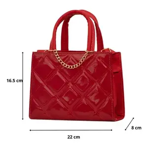 Bolso Bandolera Rojo Juvenil Fana, Acolchado con Patrón Geométrico, Cierre de Cremallera, Borla, Bolso de Hombro para Mujer, Uso Diario, Todas las Temporadas - Product Image 4