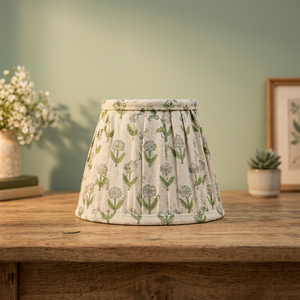 Green Floral Linen <b>Lampshade</b> | Decorative Pleated Fabric Drum Shade for Modern & Classic Interior Décor - Product Image 3