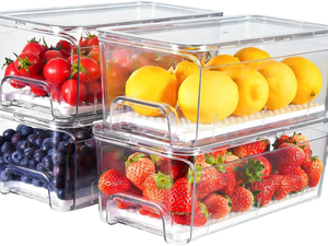 Lot de 4 bacs de rangement pour tiroir de réfrigérateur, transparents, empilables, hermétiques, en plastique, avec couche filtrante amovible pour fruits - Product Image 1