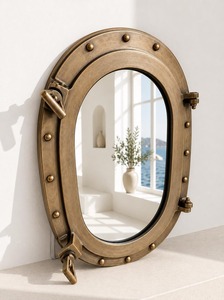 Miroir ovale de qualité supérieure en aluminium, décoration murale nautique, noir, marron, accent marin vintage, disponible à la vente - Product Image 4