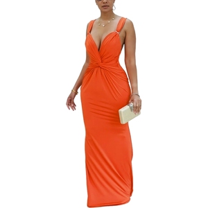 เดรสยาวทรงปลายหางปลาสีพื้นเซ็กซี่ คอลึก เปิดหลัง ไร้แขน แฟชั่นสำหรับผู้หญิง - Product Image 5