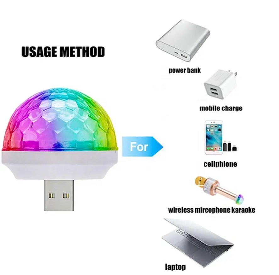 マジックバルブスモールカーランプ車の雰囲気ライトUsbパーティーホームライトDjディスコボールミニLEDディスコライト