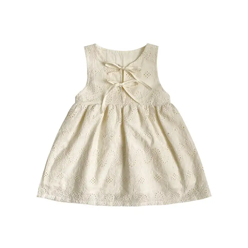 Frühling Boutique bestickte Spitze Schleife Mädchen Kleid Einjährige Kleidung Koreanische Kinder kleidung Baby Strick rock Kleider