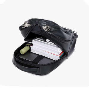 حقيبة ظهر بتصميم جديد ثلاثي الأبعاد بتصميم جمجمة مع حقيبة راكب الدراجة النارية من الجلد القوطي لطراز الشارع المتموج - Product Image 6