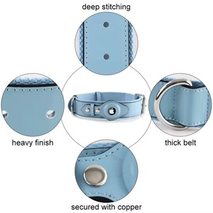 Accesorios para mascotas ajustable cómodo acolchado cuero genuino perro lujo Collar cuero GPS Tracker <span class=keywords><strong>Airtag</strong></span> perro Collar - Product Image 5