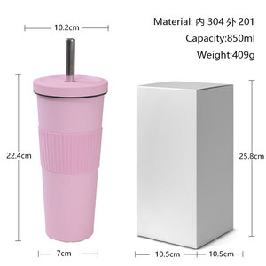 Stainless Steel Tumbler 850ml Insulated With Straw Wide Mouth Travel Cup For Milk Tea And Water - Product Image 5