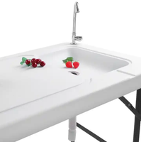 Table pliante Ty Outdoor moderne en fer blanc avec évier en plastique HDPE pour cuisine et entrepôt