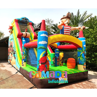 Château gonflable commercial de videur de thème de clown de cirque de château avec le carrousel de glissière avec le parc d'attractions gonflable de bonhomme de neige