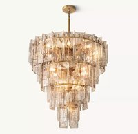 Lustre rond moderne avec structure en laiton et verre texturé effet vague d'eau, suspension de plafond pour salle à manger, villa, salon