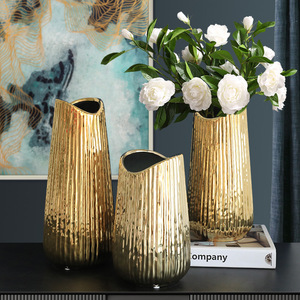 Vintage Lumière <span class=keywords><strong>De</strong></span> Luxe plaqué Or Vase en céramique bande fleur arrangement <span class=keywords><strong>de</strong></span> fleurs <span class=keywords><strong>de</strong></span> <span class=keywords><strong>poterie</strong></span> vase pour L'intérieur <span class=keywords><strong>de</strong></span> table <span class=keywords><strong>de</strong></span> mariage décoratif - Product Image 4