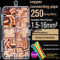 Kit de 250 connecteurs de bornes de tuyaux en cuivre plaqué laiton, cosses à sertir et douilles avec tube thermorétractable pour l'électricité