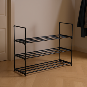 Zapatero de 3 Niveles YS DB, Organizador de Almacenamiento de Metal Negro para Dormitorio, Entrada, Pasillo, Armario, Diseño Moderno, Ahorro de Espacio - Product Image 2