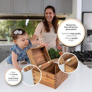 Premium Acacia Wood <strong>Recipe</strong> <strong>Card</strong> Holder Custom Large Wooden <strong>Recipe</strong> <strong>Box</strong> with <strong>Cards</strong> - Product Image 4