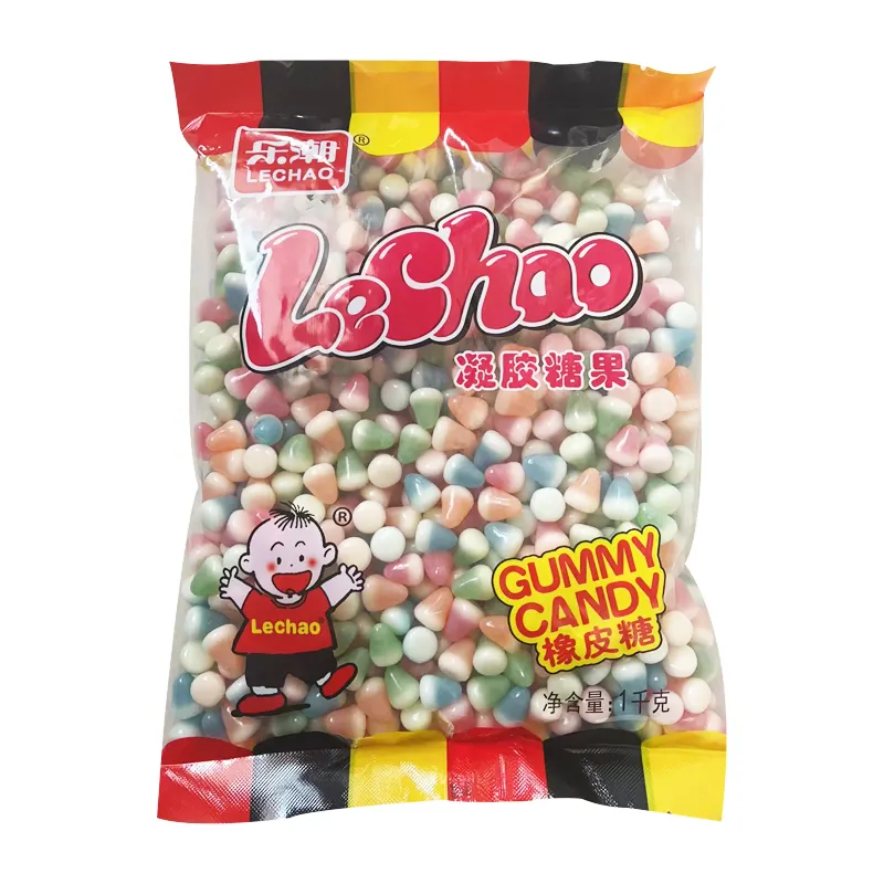 Lechao Wholesale 1KG Family Packing Colorful Fruit Crispy Gummy Jelly Cone Halal Jelly Beans Candy For Kid