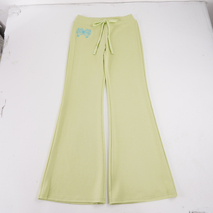 Pantalones Largos Casuales de Pierna Ancha con Cordón y Bordado de Mariposa Estilo Y2K, Color Verde Claro - Product Image 6