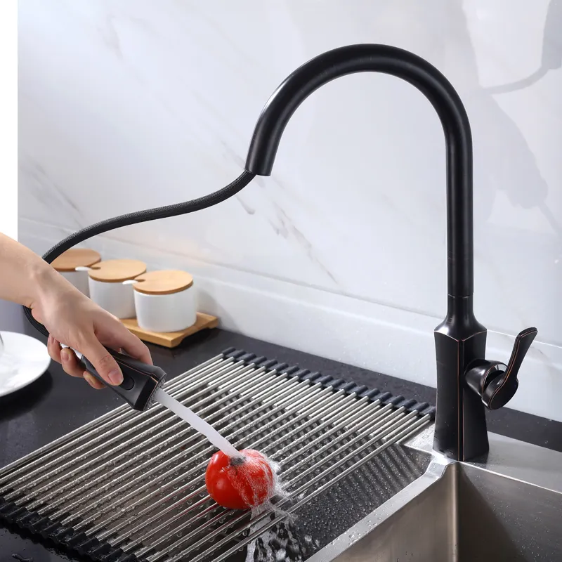 Single Handle Brass Material Mixer Matte Black Kitchen Faucet Tap