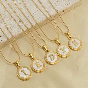 High Quality 18k Gold Plated A-Z Alphabet Shell Stainless Steel Round Pendant Necklace - Product Image 1