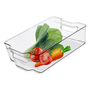 clear stackable plastic kitchen fridge storage organizer drawer box refrigerator food container boxes bins rack with Handles