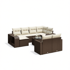 Grand ensemble de canapés de jardin modulaires en polyrotin brun, mobilier d'extérieur au design contemporain avec coussins en mousse haute densité - Product Image 1