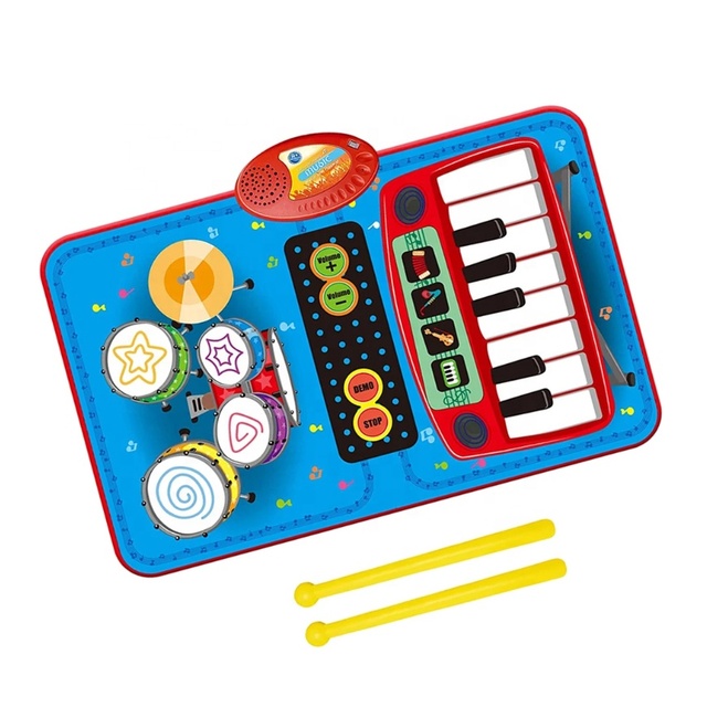 2 in 1 Musical Mat Kids Musical Instruments Toy Piano Keyboard & Jazz Drum Mat for Toddler Early Education Touch Music Play Mat