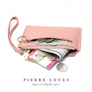Monedero pequeño Pierre Loues con cremallera para mujer, cartera portátil de color sólido con correa para la muñeca, para uso diario. - Product Image 1