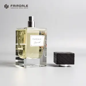 Garrafa de vidro quadrada fada 100ml, garrafa de vidro quadrada do perfume com tampa de madeira preta