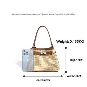Sac à main de plage en cuir véritable et paille 2026 – Nouveau sac à main tendance en cuir pour femme – Sac bandoulière en paille tressée avec cuir véritable - Product Image 3