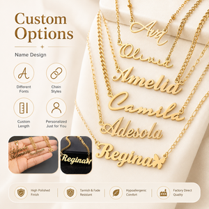 Collar con Nombre Personalizado, Acero Inoxidable, Chapado <span class=keywords><strong>en</strong></span> Oro de 18K, Colgante con Letra Inicial, Cadena Personalizada, Gargantilla, Joyería Personalizada - Product Image 3