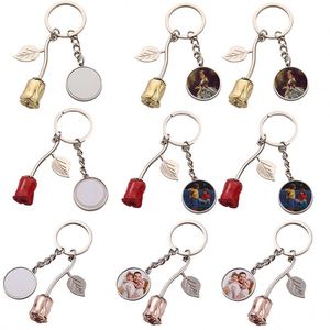 <b>Personalized</b> Gift Rose Gold <b>Keychain</b> Elegant Rose Shape Heat Transfer Key Hanger for Special Occasions - Product Image 2