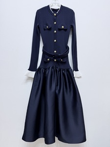 <span class=keywords><strong>Abito</strong></span> a Linea A di Alta Qualità per Donna, <span class=keywords><strong>Blu</strong></span> Scuro, Lavorato a <span class=keywords><strong>Maglia</strong></span> con Patchwork, Collo Tondo, Maniche Lunghe, per Autunno e Inverno - Product Image 5