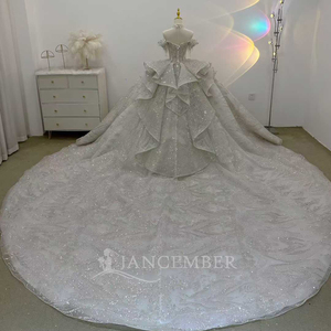 Robe de mariée de bal scintillante à perles lourdes, longue traîne cathédrale Lsjj107 - Product Image 5