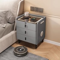 Mesita de Noche Inteligente, Mueble para el Hogar Multifuncional de Madera Maciza, Mesita de Noche con Carga Inalámbrica, Moderna y Minimalista con Huella Dactilar