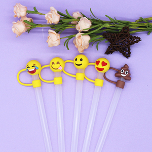 Capuchons de paille en silicone réutilisables amusants de 10 mm avec expressions, motifs caca et émoticônes, anti-poussière, pour enfants et fêtes - Product Image 2