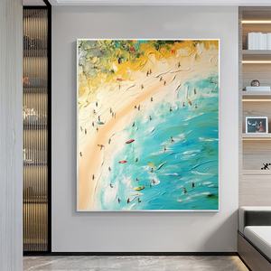 Pintura al Óleo Acrílica Moderna de Playa sobre Lienzo, Arte de Playa Dorada de Verano, Arte de Pared para el Hogar, Oficina, Sala de Estar, Pintura Estética - Product Image 2