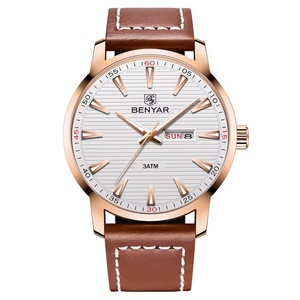 Relojes de Pulsera de Cuarzo Benyar 5145 3ATM Resistentes al Agua con Cronógrafo Multifunción y Correa de Cuero Negra para Hombre - Product Image 2