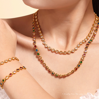 Ensemble de bijoux collier et bracelet en acier titane 3A avec zircon, pierres rondes multicolores, plaqué sous vide PVD, nouveau design