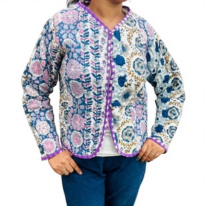 Veste matelassée en coton de haute qualité, style bohème imprimé à la main, vestes matelassées faites à la main, cadeaux, veste à fermeture boutonnée pour femmes, cadeaux - Product Image 1