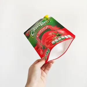 Custom Empty Mexican Tomato Paste Catchup Sauce Packing Plastic Spout Pouch Bag High Barrier Spout Bags For Ketchup 1L