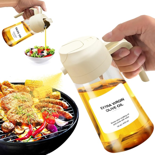 Customized Wholesale Kitchen Glass Olive Oil Dispenser Bottle 2-in-1 Oil Bottle and Cooking Sprayer Premium Glass Oil Bottle
