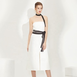 De moda de cóctel damas vestido blanco cumpleaños fiesta hendidura Maxi vestido - Product Image 2
