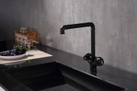 Robinet de cuisine en cuivre à montage sur plan, style industriel, 2 poignées, flexible, noir mat, mitigeur monotrou