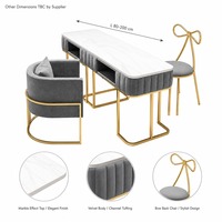 Table de manucure de luxe avec chaise à dossier en velours pour salon de manucure, mobilier en gros fourni directement de l'usine