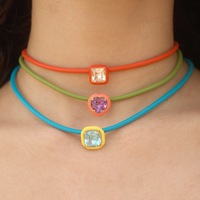 Collier pendentif haute transparence en chaîne de bambou cuivrée, effet goutte d'huile, couleur macaron, style Dopamine, transfrontalier Europe-Amérique